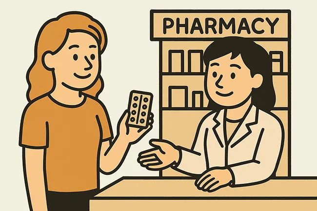 A tourist purchasing prescribed birth control pills